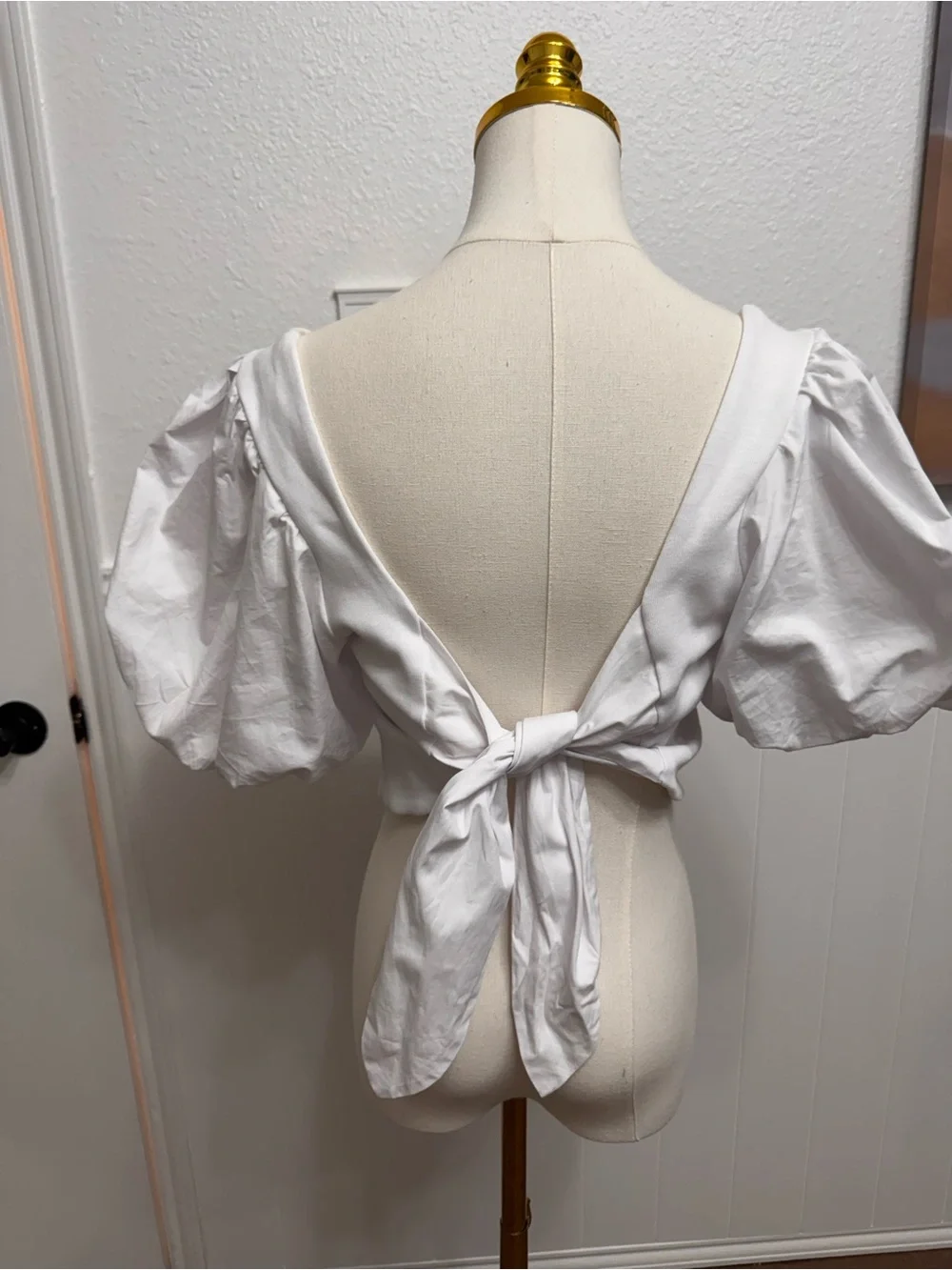 Anthropologie White Square Neck Puff Sleeve Top
